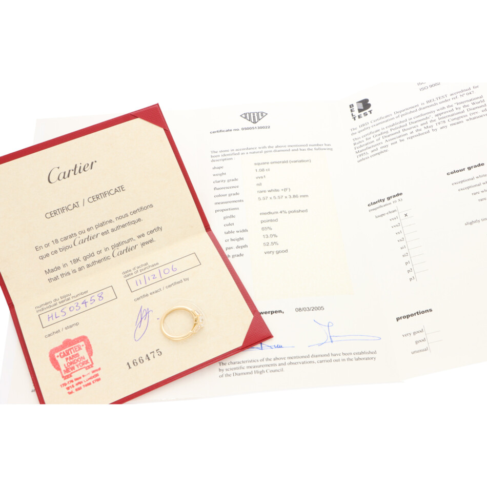 Certified Vintage Cartier Asscher Cut Diamond Ring