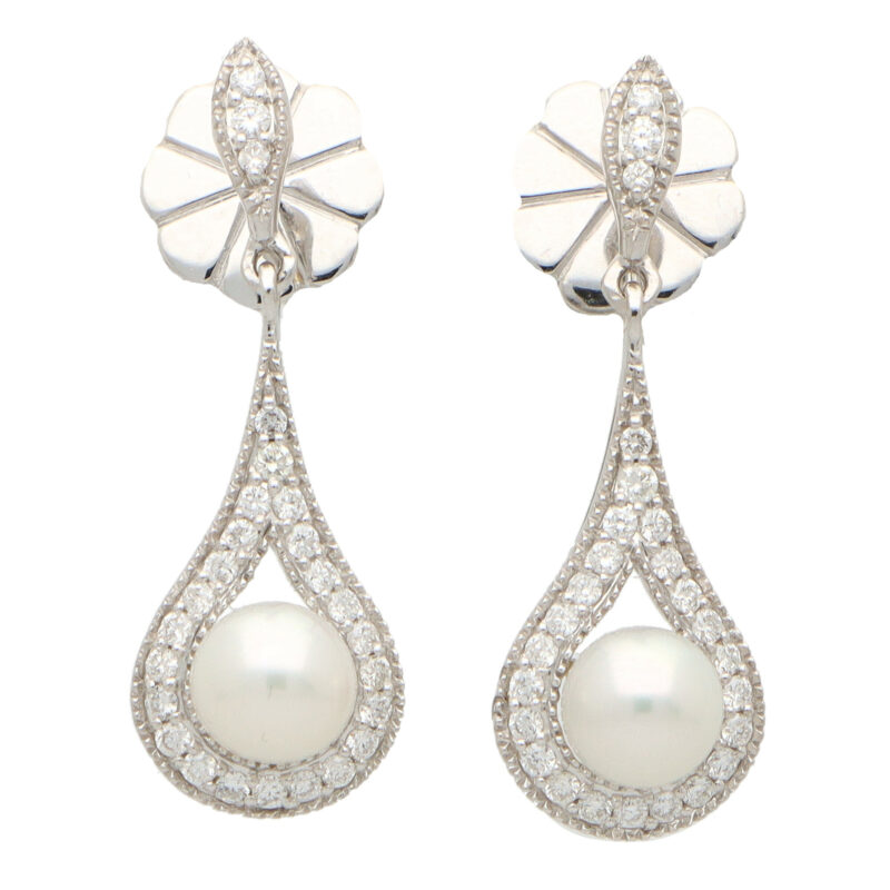 Diamond and Pearl Drop Earrings