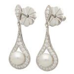 Diamond and Pearl Drop Earrings