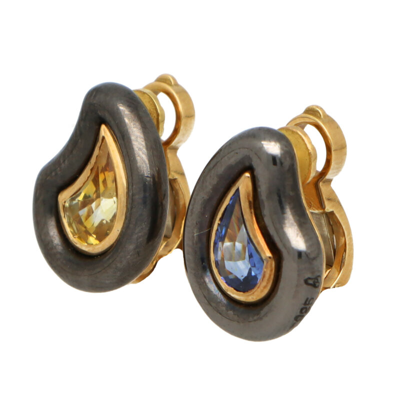 Vintage Poiray Blue and Yellow Sapphire Earrings