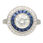 GIA Certified Art Deco Style Sapphire and Diamond Target Ring