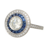 GIA Certified Art Deco Style Sapphire and Diamond Target Ring