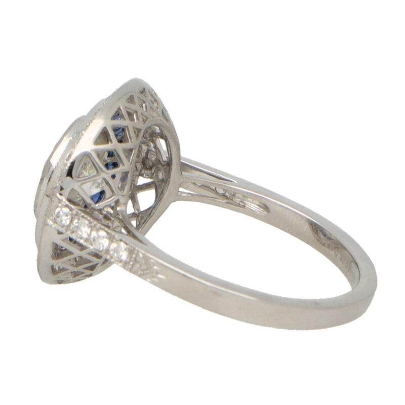 GIA Certified Art Deco Style Sapphire and Diamond Target Ring