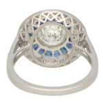 GIA Certified Art Deco Style Sapphire and Diamond Target Ring