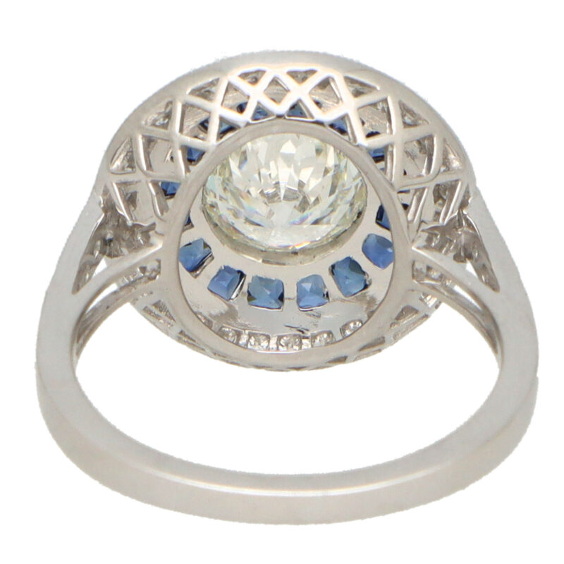 GIA Certified Art Deco Style Sapphire and Diamond Target Ring