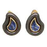 Vintage Poiray Blue Sapphire Earrings in Gold and Silver