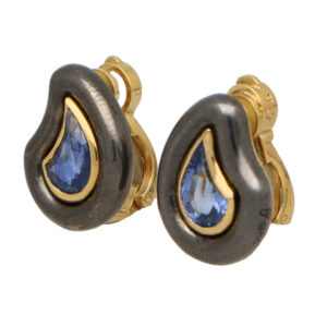 Vintage Poiray Blue Sapphire Earrings in Gold and Silver