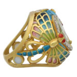 Vintage Masriera 'Lake Dragonflies' Topaz and Enamel Ring