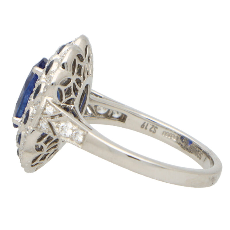 Royal Blue Sapphire and Diamond Floral Cluster Ring