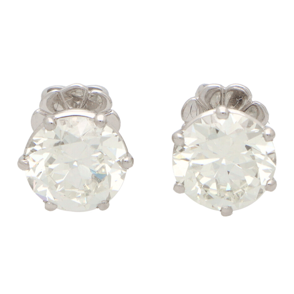 Solitaire Certified 6.19ct Round Brilliant Cut Diamond Earrings