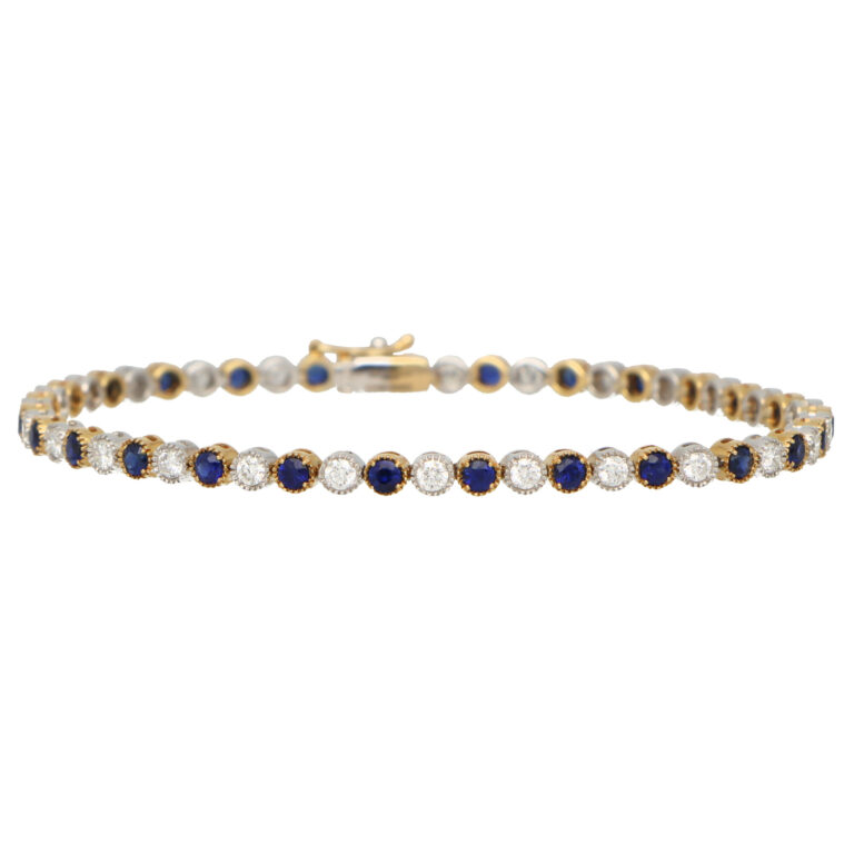 Contemporary Sapphire and Diamond Line Bracelet in Yellow Gold