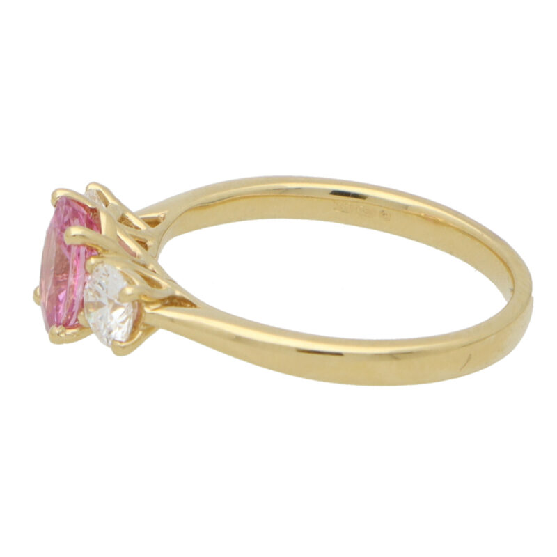 Pink Sapphire and Certified Diamond Trilogy Ring