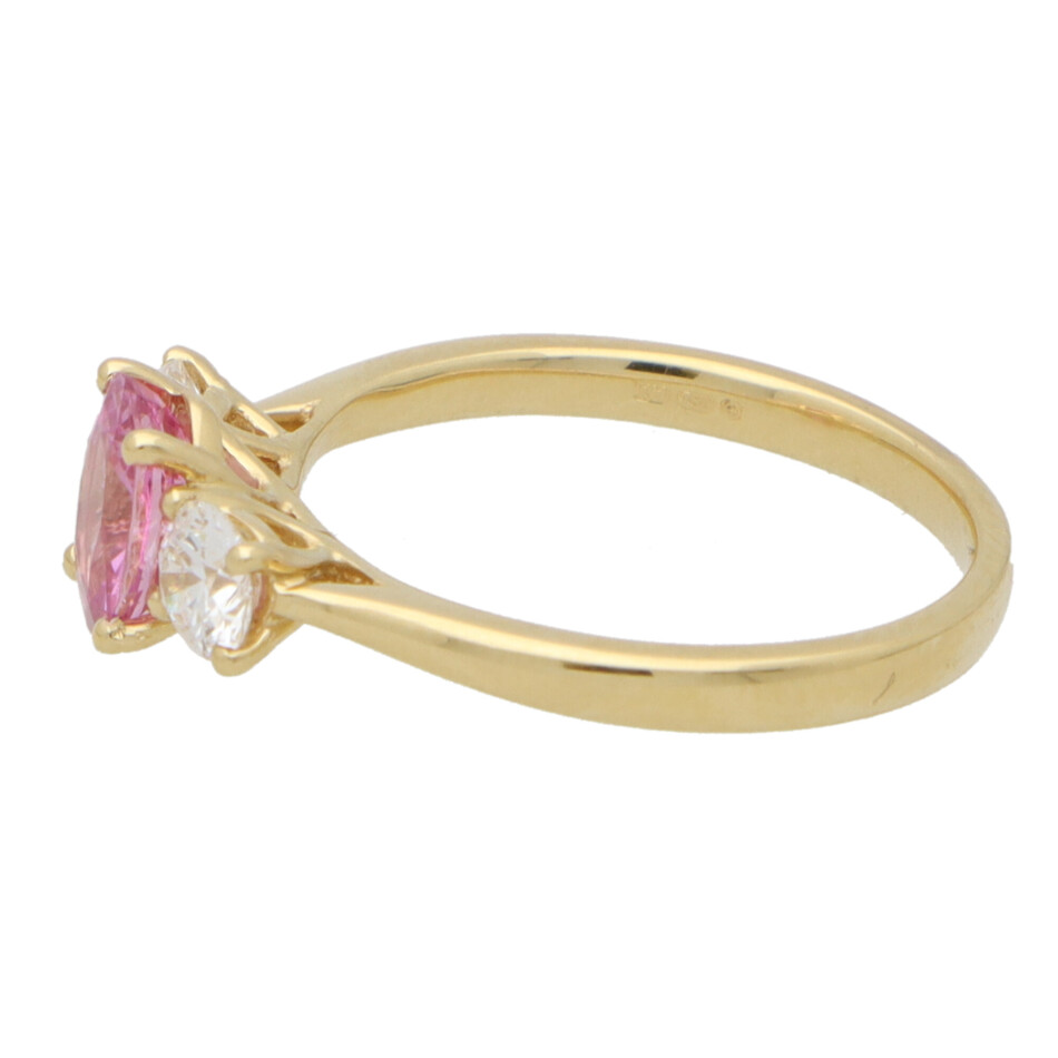 Pink Sapphire and Certified Diamond Trilogy Ring