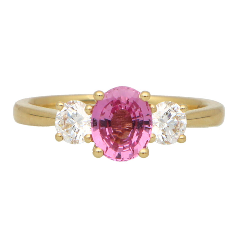 Pink Sapphire and Certified Diamond Trilogy Ring