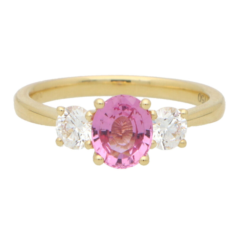 Pink Sapphire and Certified Diamond Trilogy Ring