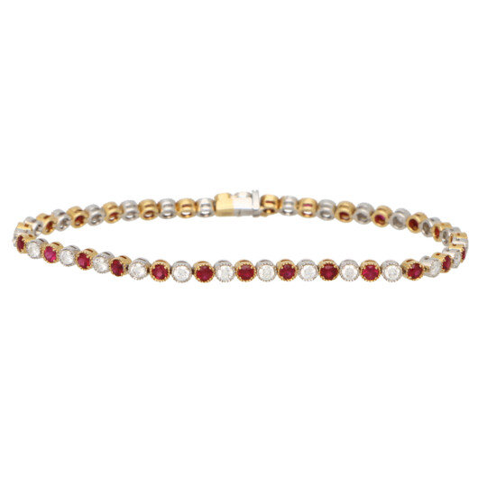 Contemporary Ruby and Diamond Line Bracelet in Gold