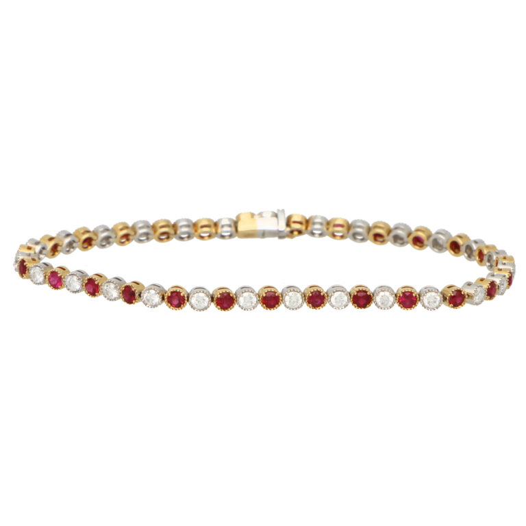 Contemporary Ruby and Diamond Line Bracelet in Gold