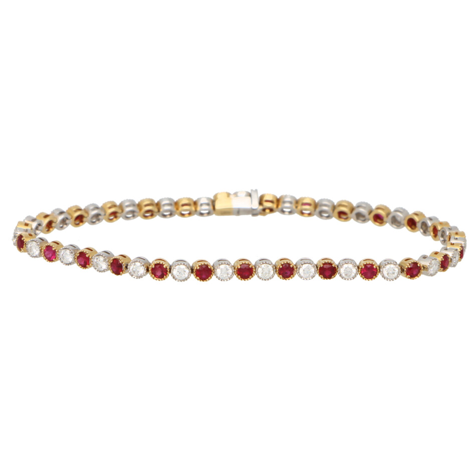 Contemporary Ruby and Diamond Line Bracelet in Gold