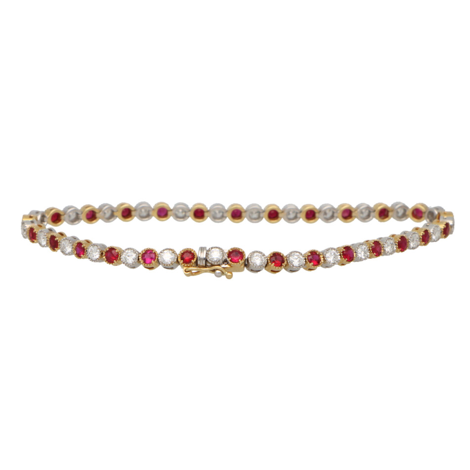 Contemporary Ruby and Diamond Line Bracelet in Gold