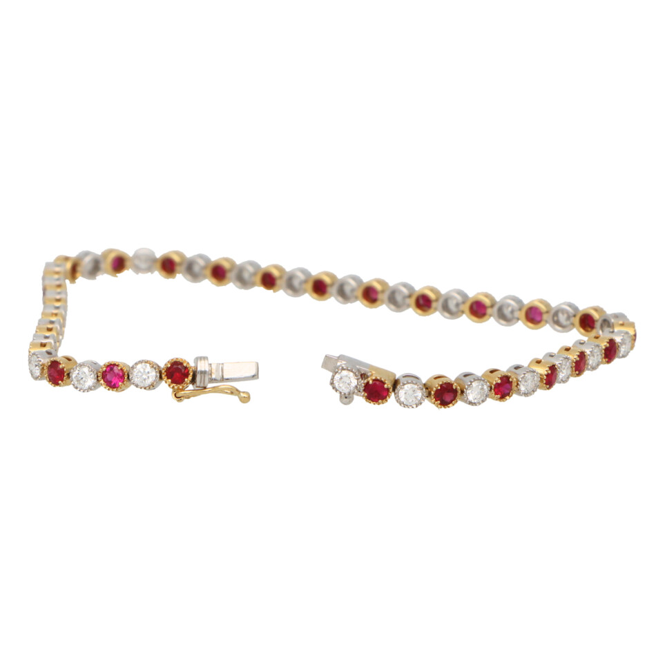 Contemporary Ruby and Diamond Line Bracelet in Gold