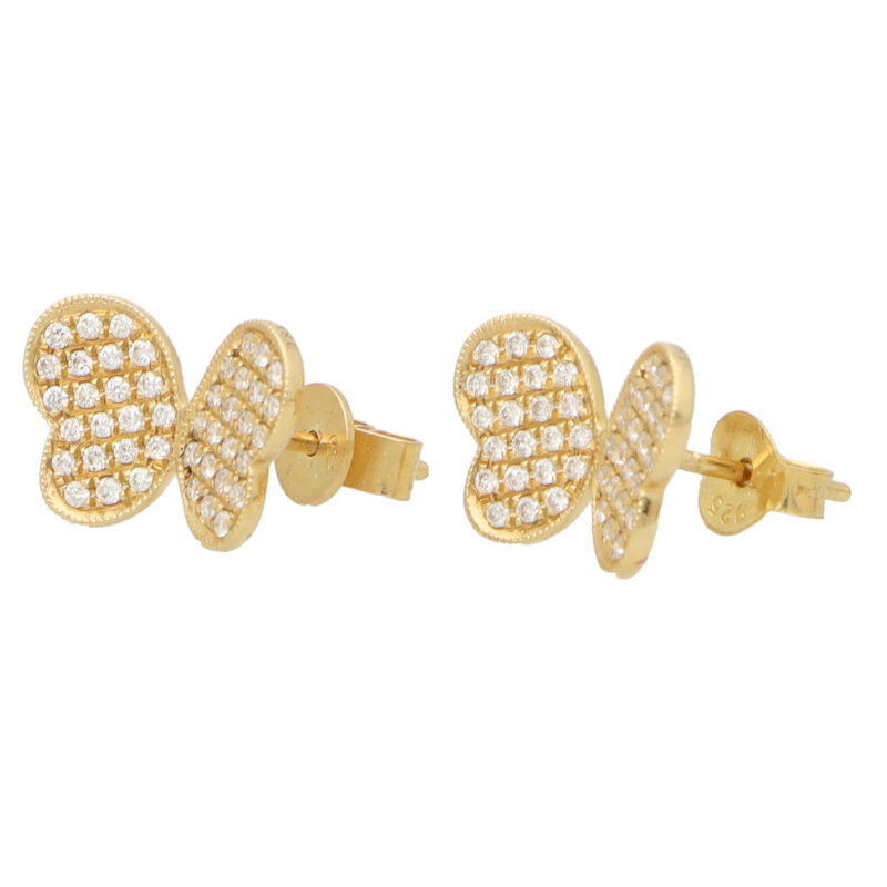 Diamond Butterfly Stud Earrings in Yellow Gold