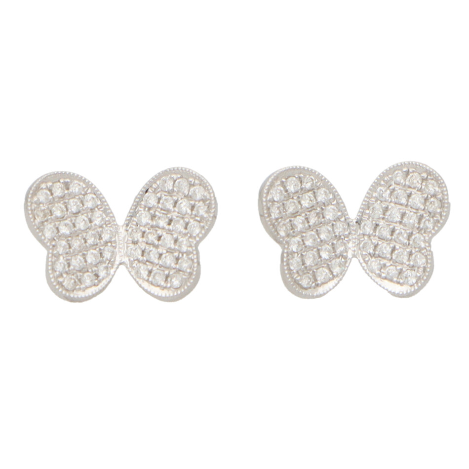 Diamond Butterfly Stud Earrings in White Gold