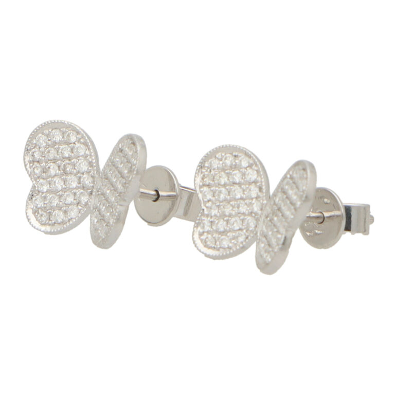 Diamond Butterfly Stud Earrings in White Gold