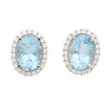 Aquamarine and Diamond Halo Stud Earrings