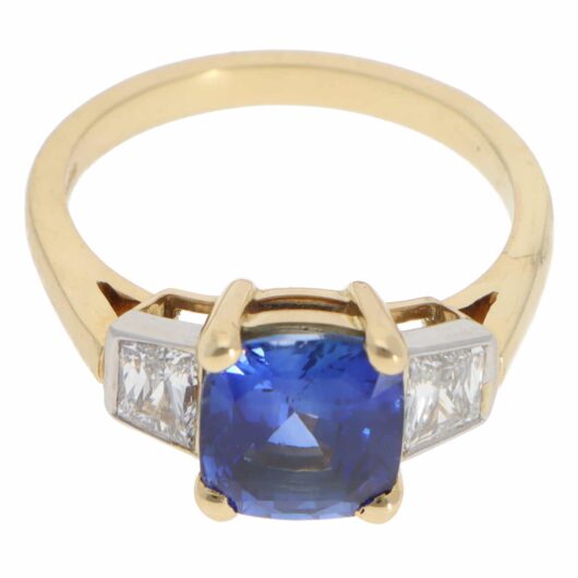 Contemporary Sapphire and Diamond Three Stone Ring