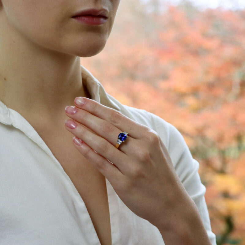 Sapphire and Diamond Three Stone Ring