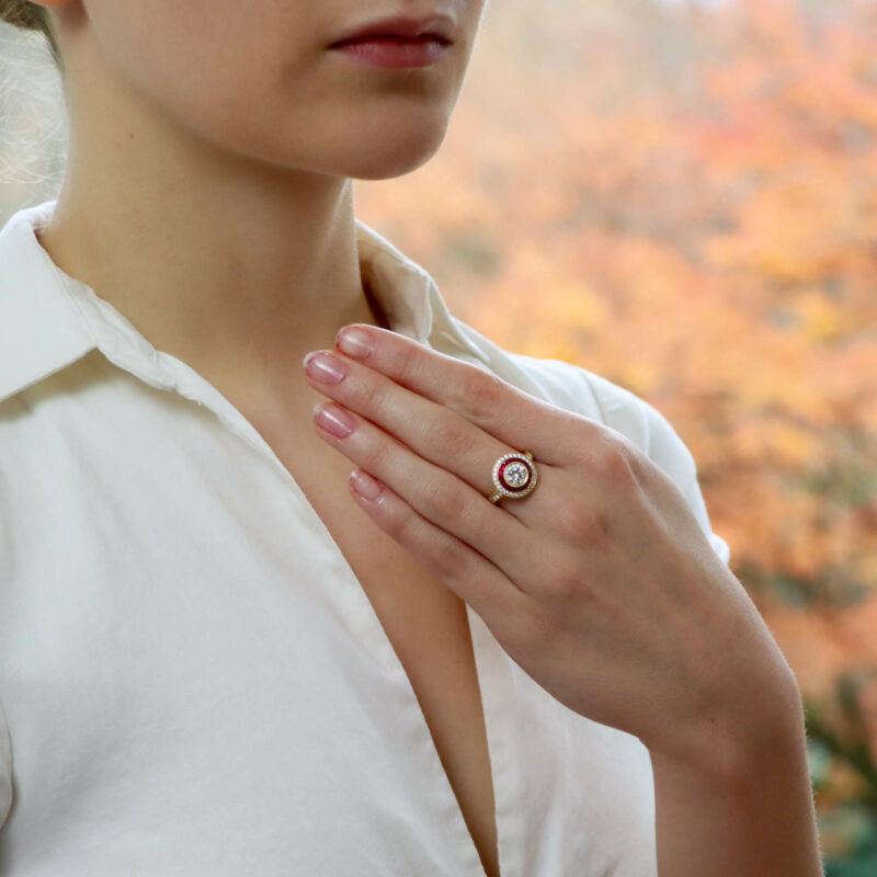 GIA Certified Art Deco Style Ruby and Diamond Target Ring