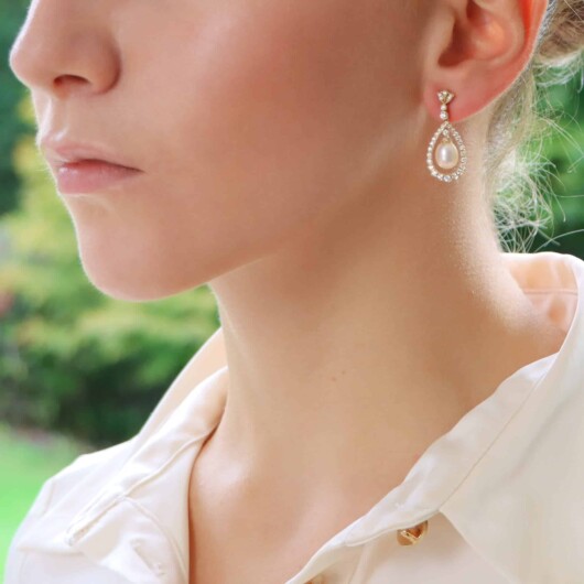 Contemporary Diamond and Pearl Garland Drop Earrings