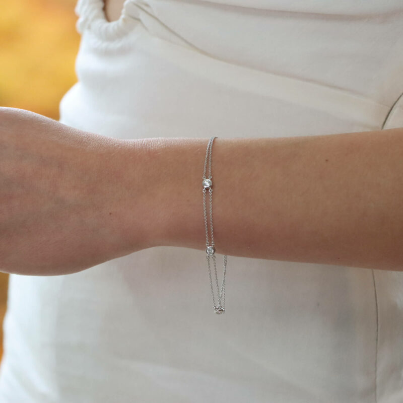 Three Diamond Chain Bracelet in White Gold