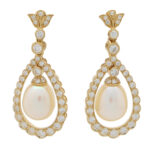 Diamond and Pearl Garland Drop Earrings