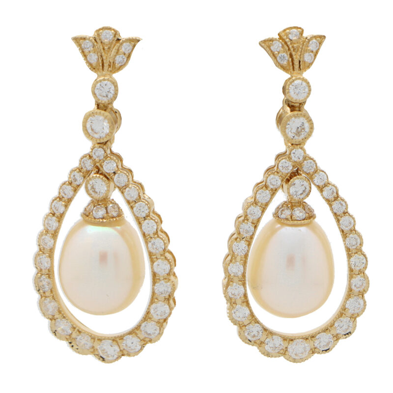 Diamond and Pearl Garland Drop Earrings