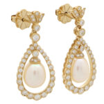 Diamond and Pearl Garland Drop Earrings