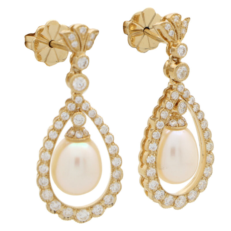 Diamond and Pearl Garland Drop Earrings