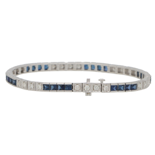 Contemporary Sapphire and Diamond Line Tennis Bracelet