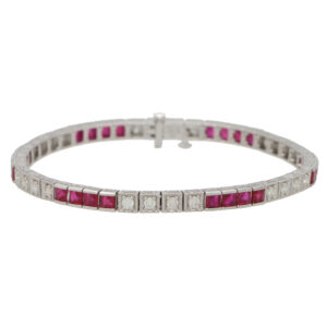 Contemporary Ruby and Diamond Line Tennis Bracelet