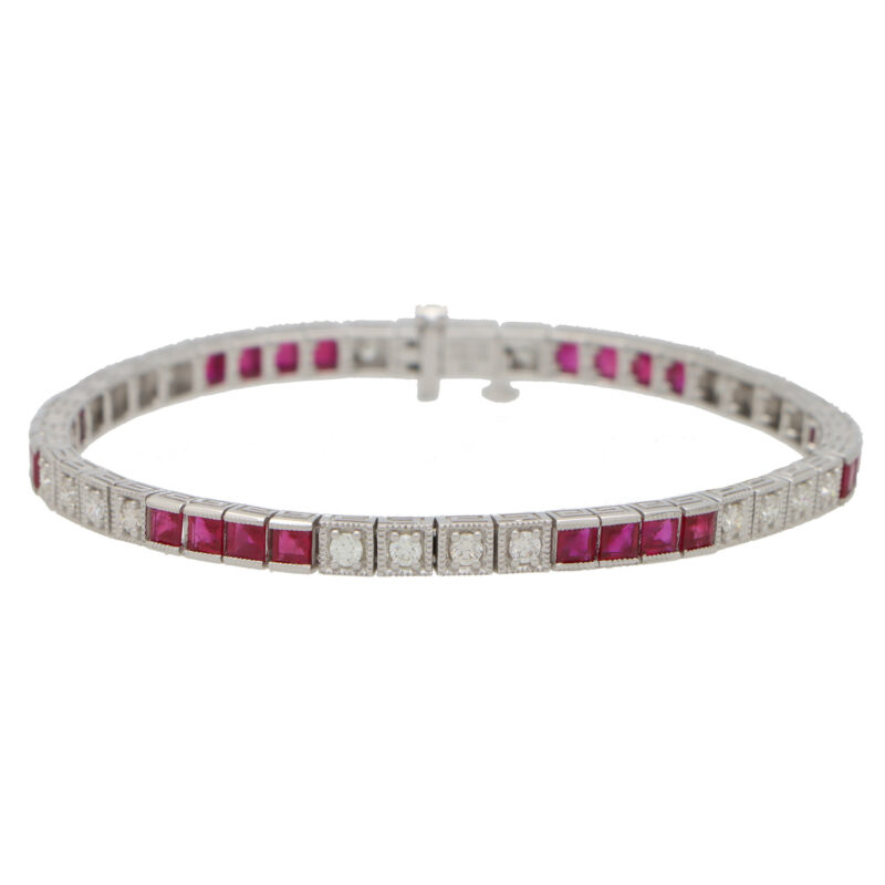 Contemporary Ruby and Diamond Line Tennis Bracelet