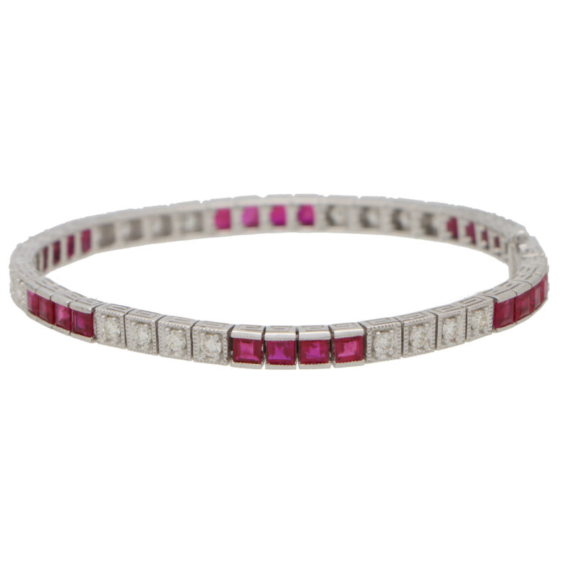 Contemporary Ruby and Diamond Line Tennis Bracelet