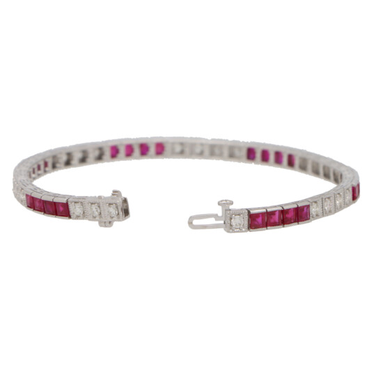 Contemporary Ruby and Diamond Line Tennis Bracelet