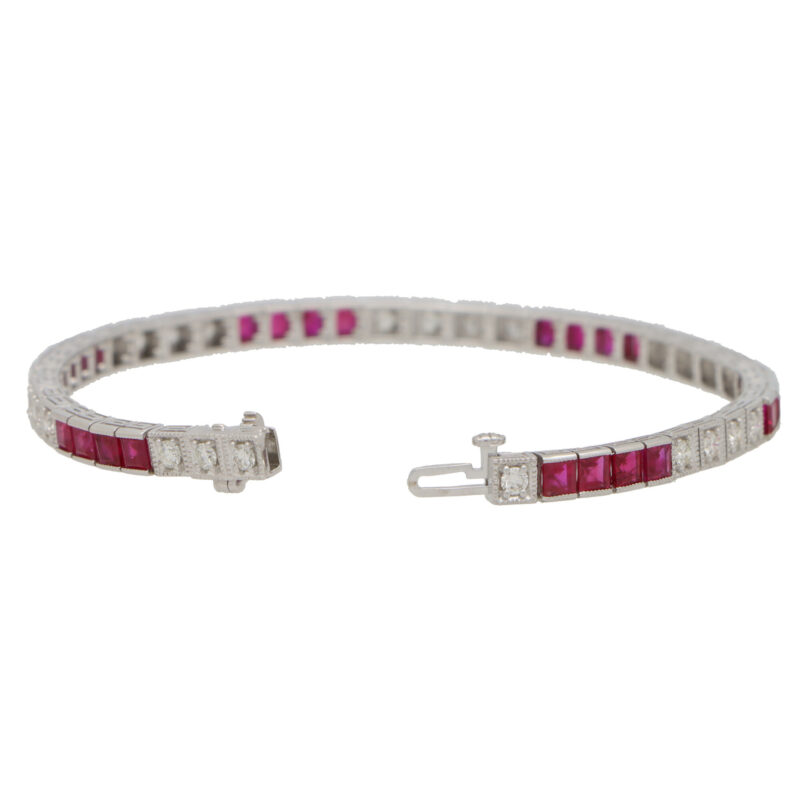 Contemporary Ruby and Diamond Line Tennis Bracelet