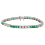 Contemporary Emerald and Diamond Line Bracelet in Yellow Gold