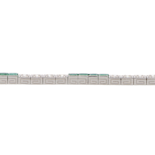 Contemporary Emerald and Diamond Line Bracelet in Yellow Gold