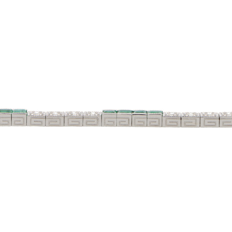 Contemporary Emerald and Diamond Line Bracelet in Yellow Gold