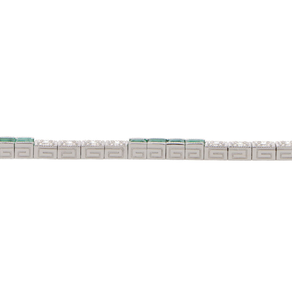 Contemporary Emerald and Diamond Line Bracelet in Yellow Gold
