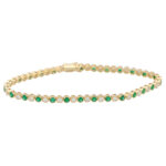 Contemporary Emerald and Diamond Line Bracelet in Yellow Gold