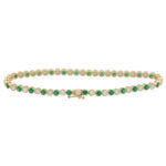 Contemporary Emerald and Diamond Line Bracelet in Yellow Gold