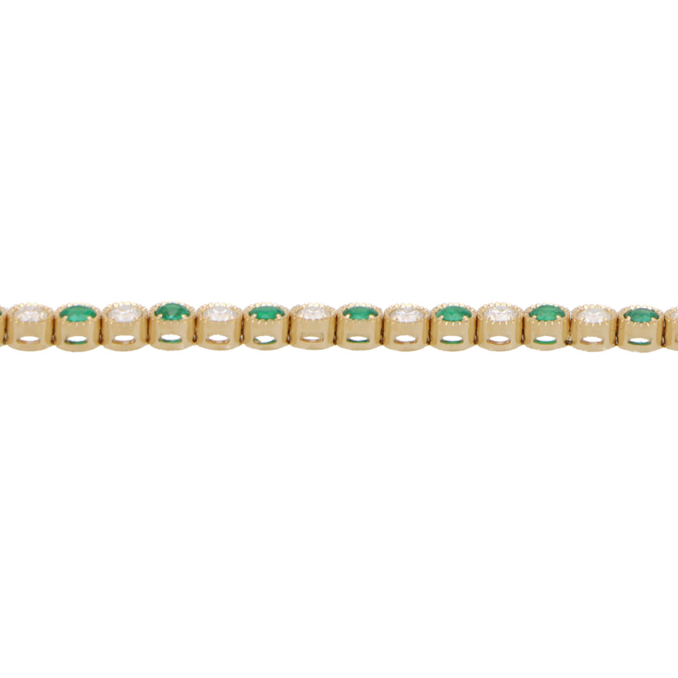 Contemporary Emerald and Diamond Line Bracelet in Yellow Gold